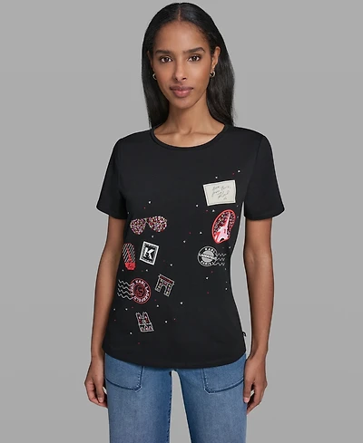 Karl Lagerfeld Paris Women's Logo Motif Crewneck T-Shirt