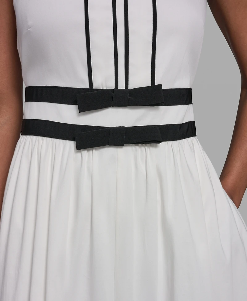 Karl Lagerfeld Paris Women's Contrast Trim Detail V-Neck Sleeveless Dress