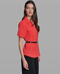 Karl Lagerfeld Paris Women's Belted Short-Sleeve Top