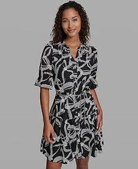 Karl Lagerfeld Paris Women's Printed Belt Collared Dress
