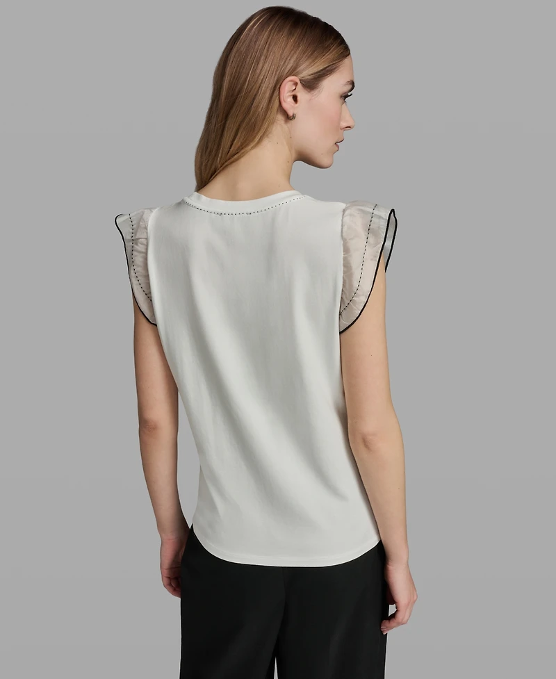 Karl Lagerfeld Paris Women's Ruffle-Sleeve Crewneck Top