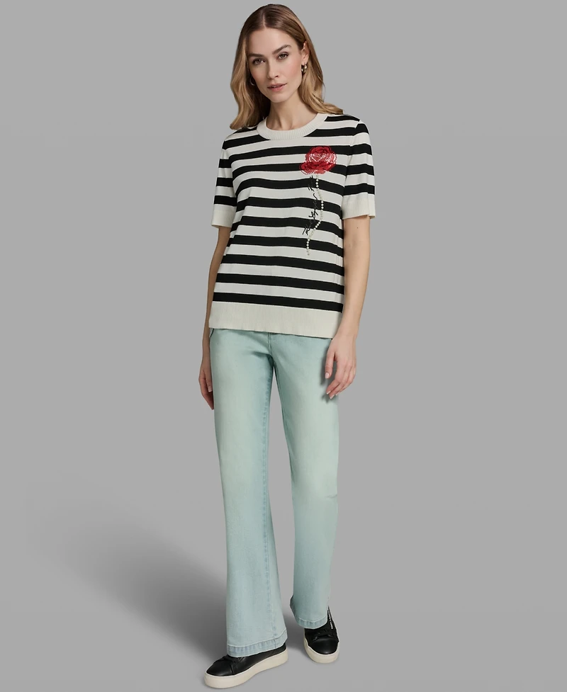 Karl Lagerfeld Paris Women's Striped Crewneck Sweater