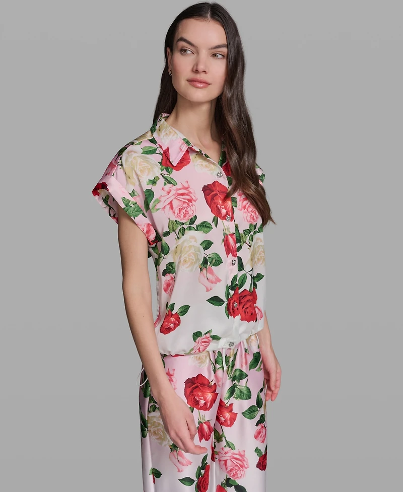 Karl Lagerfeld Paris Women's Printed Collared Top