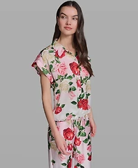 Karl Lagerfeld Paris Women's Printed Collared Top
