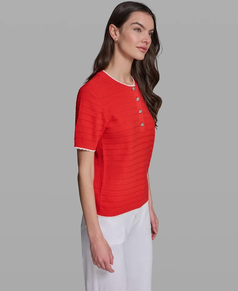 Karl Lagerfeld Paris Women's Contrast Trim Short-Sleeve Sweater