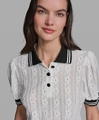 Karl Lagerfeld Paris Women's Collared Short-Sleeve Top