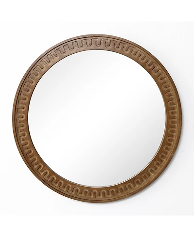 LuxenHome 25.8'' Round Wall Mirror, Carved Rubberwood Frame, Living Room Wall Accent