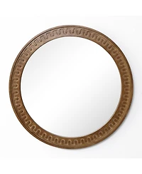 LuxenHome 25.8'' Round Wall Mirror, Carved Rubberwood Frame, Living Room Wall Accent