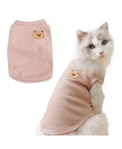 Aronkl Waffle Knit Cat Dog T Shirt Stretchable Breathable Bear Design Year Round Comfort Pet Clothes