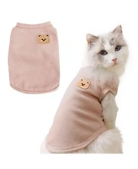 Aronkl Waffle Knit Cat Dog T Shirt Stretchable Breathable Bear Design Year Round Comfort Pet Clothes