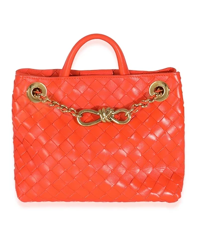 Pre-Owned Bottega Veneta Orange Nappa Intrecciato Small Andiamo With Chain