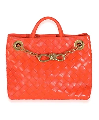 Pre-Owned Bottega Veneta Orange Nappa Intrecciato Small Andiamo With Chain