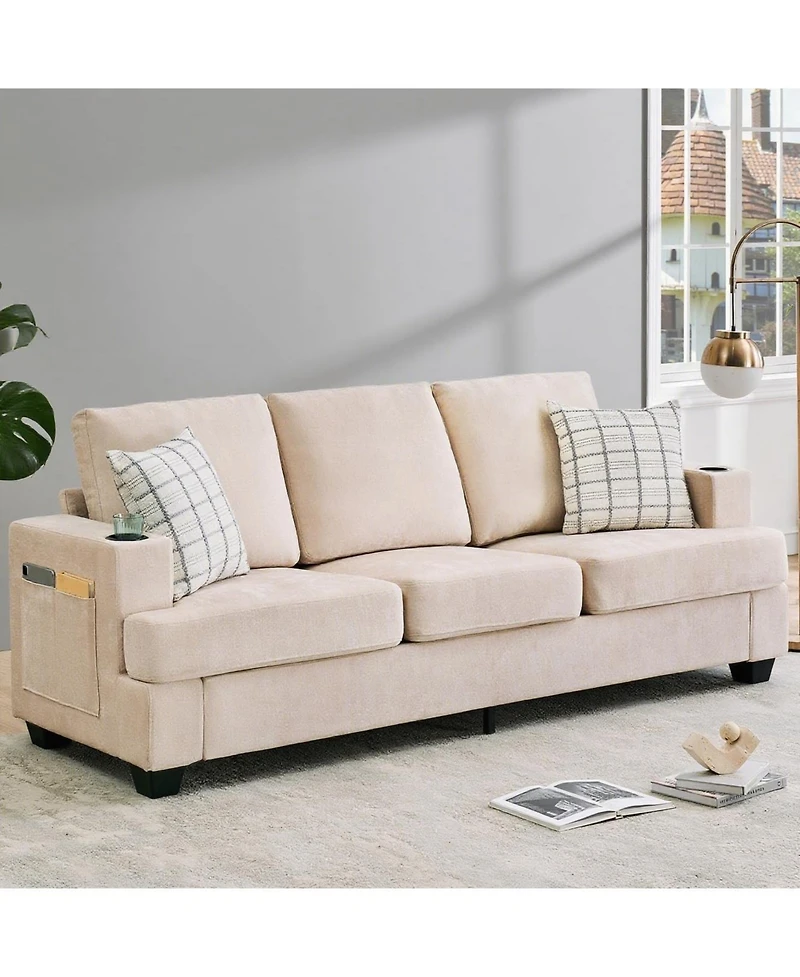 gaomon 89 Comfy Couches with Deep Seat, Modern 3-Seater Sofa Cup Holders and Side Storage Pockets for Living Room Apartment Lounge