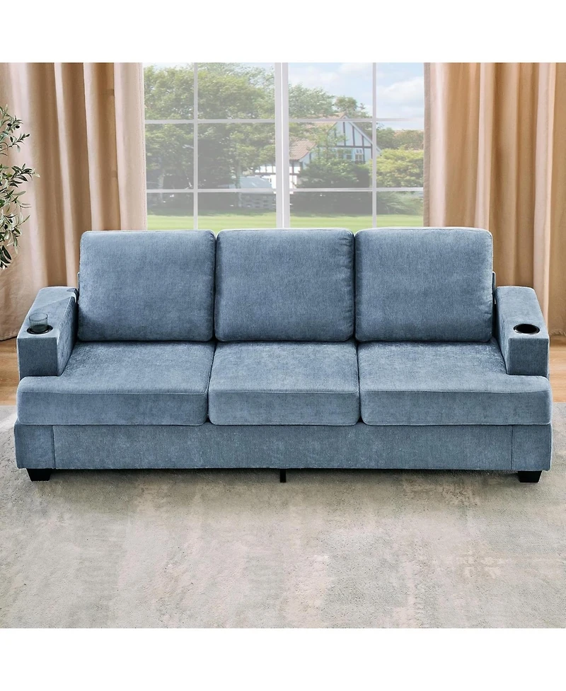 gaomon 89 Comfy Couches with Deep Seat, Modern 3-Seater Sofa Cup Holders and Side Storage Pockets for Living Room Apartment Lounge