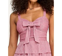 Emerald Sundae Juniors' Pleated Lurex Sweetheart Neck Dress