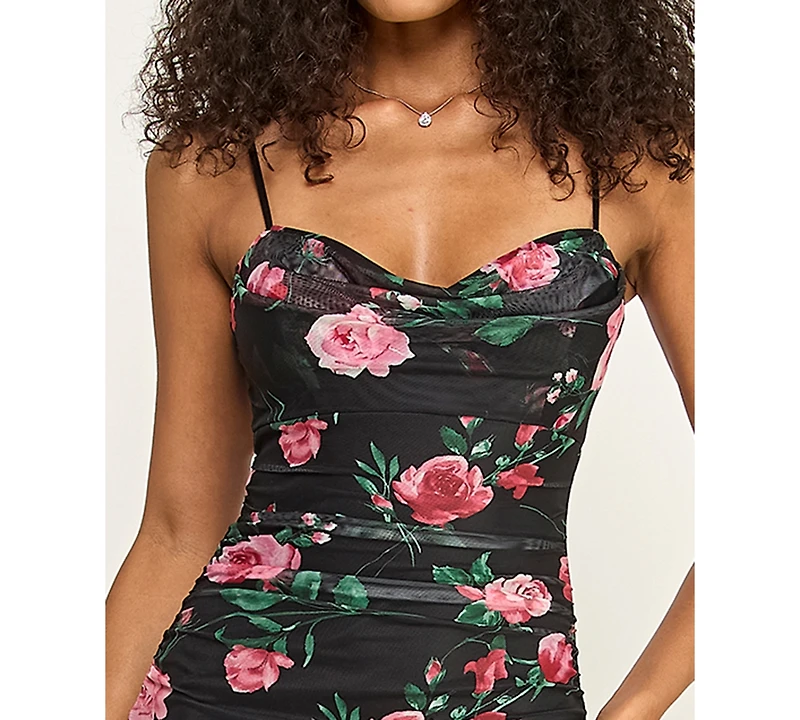 Emerald Sundae Juniors' Printed Sweetheart Neck Midi Dress