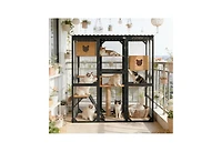 Zeus & Ruta Fir Wood Outdoor Cat Enclosure With Sleeping House Jumping Platforms And Secure Doors
