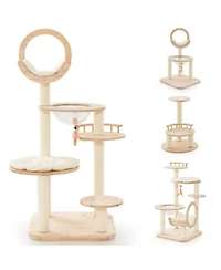 Zeus & Ruta 4 in 1 Wooden Cat Activity Center with Cozy Capsule Nest, Climbers and Scratcher for Indoor Kittens