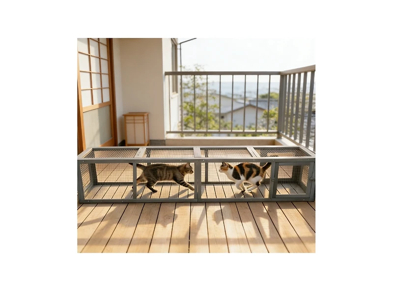 Zeus & Ruta Outdoor Spacious Wooden Cat Enclosure with Tunnel Run, Window View and Play Area