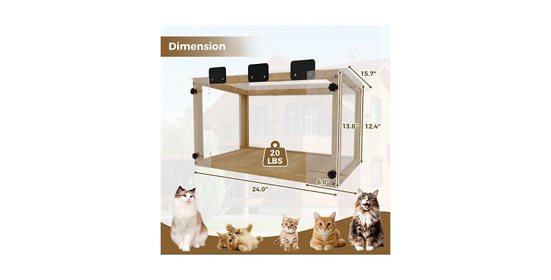 Zeus & Ruta Waterproof Window Cat Perch with Wooden Frame, Hanging Mount for Indoor Cats, Fits 24-35in Windows