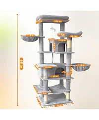 Zeus & Ruta 68 in Cat Tree with Hammock Basket Cave Scratching Post Plush Cushion Tower