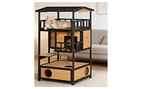 Zeus & Ruta Outdoor Multi-Cat Haven with Solid Wood, Asphalt Roof, Escape Doors, Condo Platform, Elevated Design