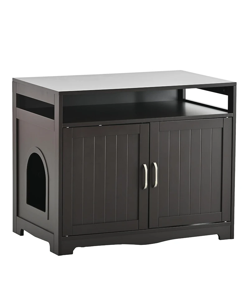 Zeus & Ruta Litter Box Enclosure with Hidden Plug 2 Doors Large Wooden Cat Washroom Bench