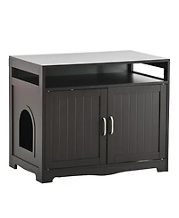 Zeus & Ruta Litter Box Enclosure with Hidden Plug 2 Doors Large Wooden Cat Washroom Bench