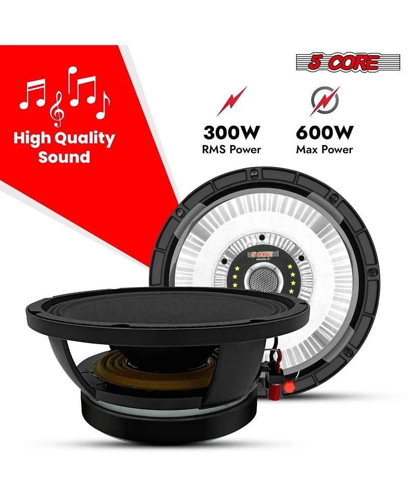 5 Core 10" Subwoofer Speaker 300W Rms Full Range Car Audio Sub Woofer 4 Ohm Bass Replacement Driver