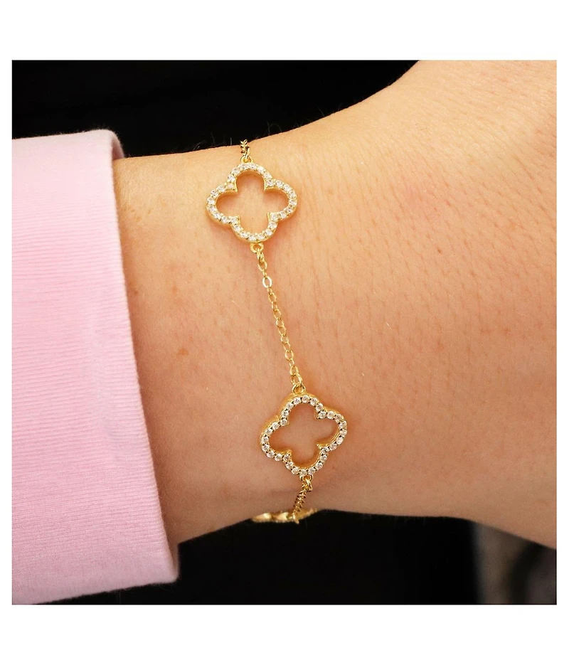 The Lovery 14K Gold Plated Sterling Silver Small Cz Open Clover Bracelet