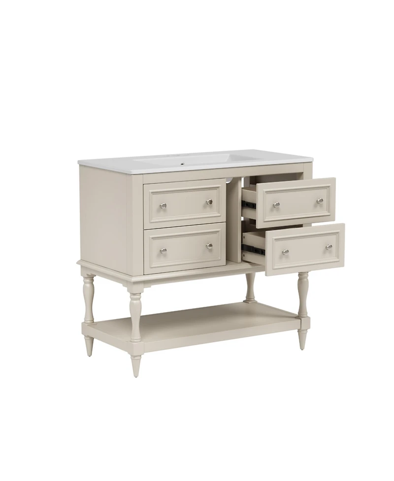 Busdays 36" Bathroom Vanity with Undermount Ceramic Sink, 4-Drawer Free Standing Cabinet, Solid Wood Frame,Finish