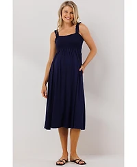 Hello Miz Maternity Smocked Bodice Sleeveless Dress with Ruffle Straps