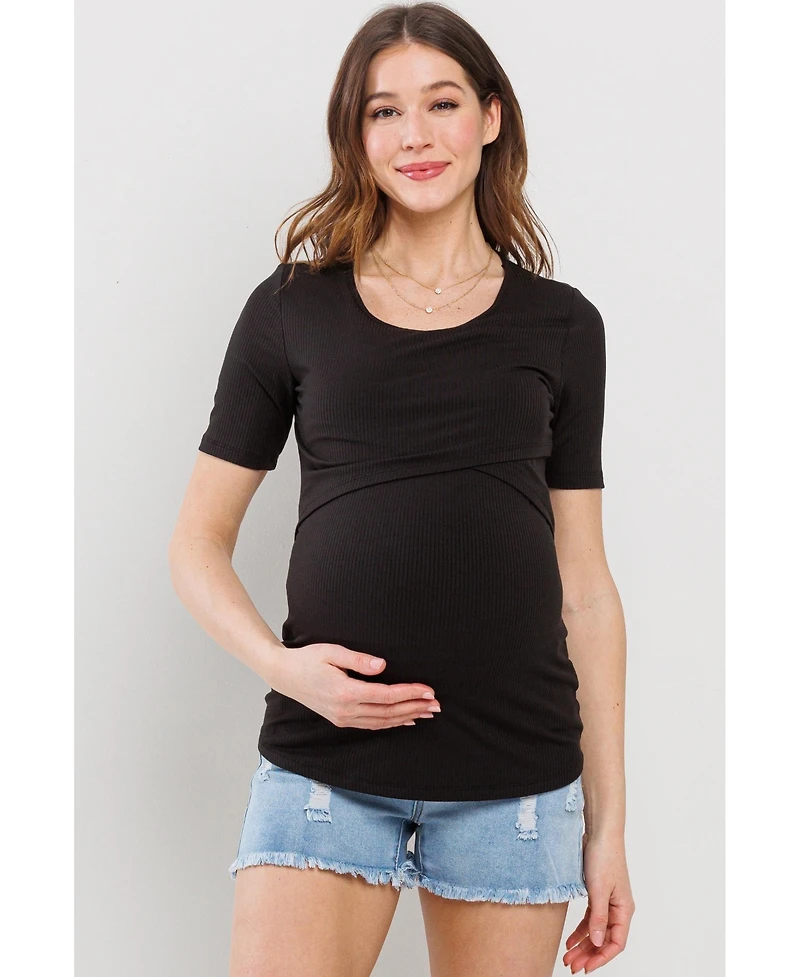 Hello Miz Maternity Short Sleeve Ribbed Crossover Nursing T-Shirt