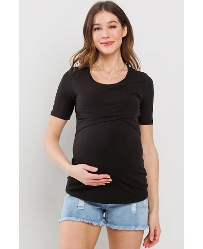 Hello Miz Maternity Short Sleeve Ribbed Crossover Nursing T-Shirt