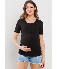 Hello Miz Maternity Short Sleeve Ribbed Crossover Nursing T-Shirt