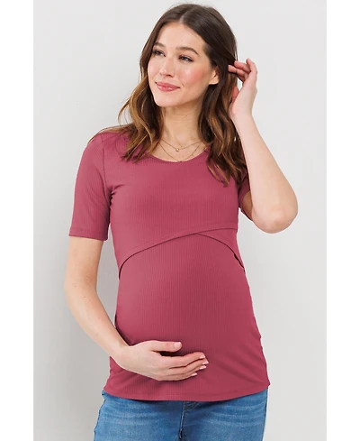Hello Miz Maternity Short Sleeve Ribbed Crossover Nursing T-Shirt