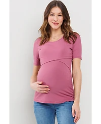 Hello Miz Maternity Short Sleeve Ribbed Crossover Nursing T-Shirt