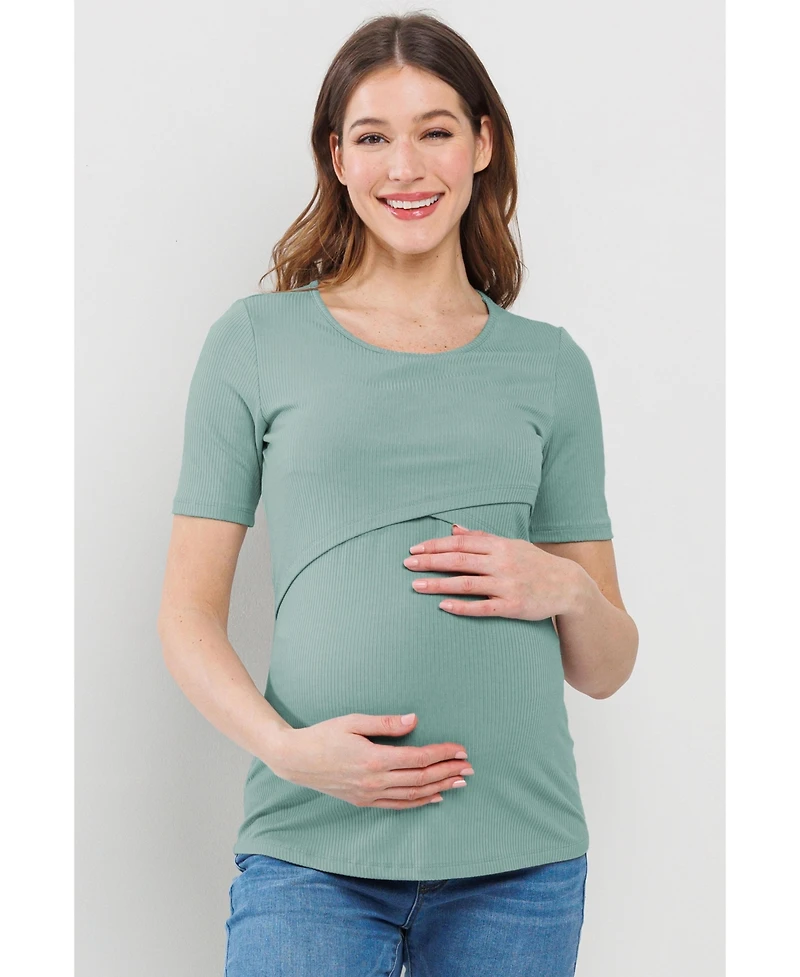 Hello Miz Maternity Short Sleeve Ribbed Crossover Nursing T-Shirt