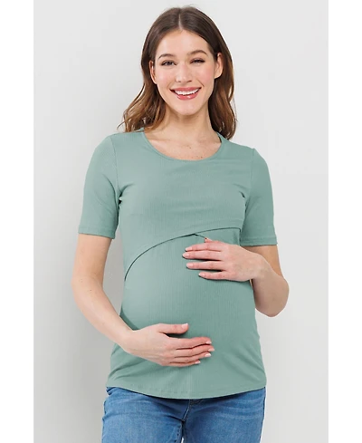 Hello Miz Maternity Short Sleeve Ribbed Crossover Nursing T-Shirt