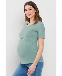 Hello Miz Maternity Short Sleeve Ribbed Crossover Nursing T-Shirt