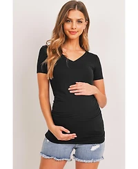 Hello Miz Maternity Fitted V-Neck Side Ruched Top