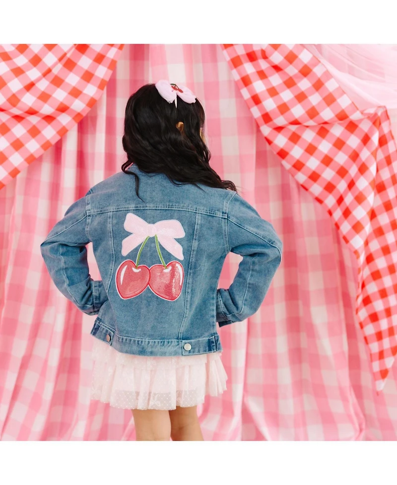 Sweet Wink Toddler Girls Cherry Sequin Patch Denim Jacket