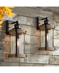 John Timberland Stan Industrial Outdoor Wall Light Fixtures Set of 2 Motion Sensor Dusk to Dawn Clear Glass for Post