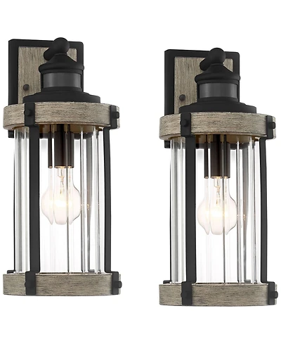 John Timberland Stan Industrial Outdoor Wall Light Fixtures Set of 2 Motion Sensor Dusk to Dawn Clear Glass for Post