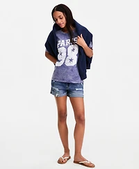 Rebellious One Juniors' Cotton Paris 98 Mineral Wash Boyfriend Tee