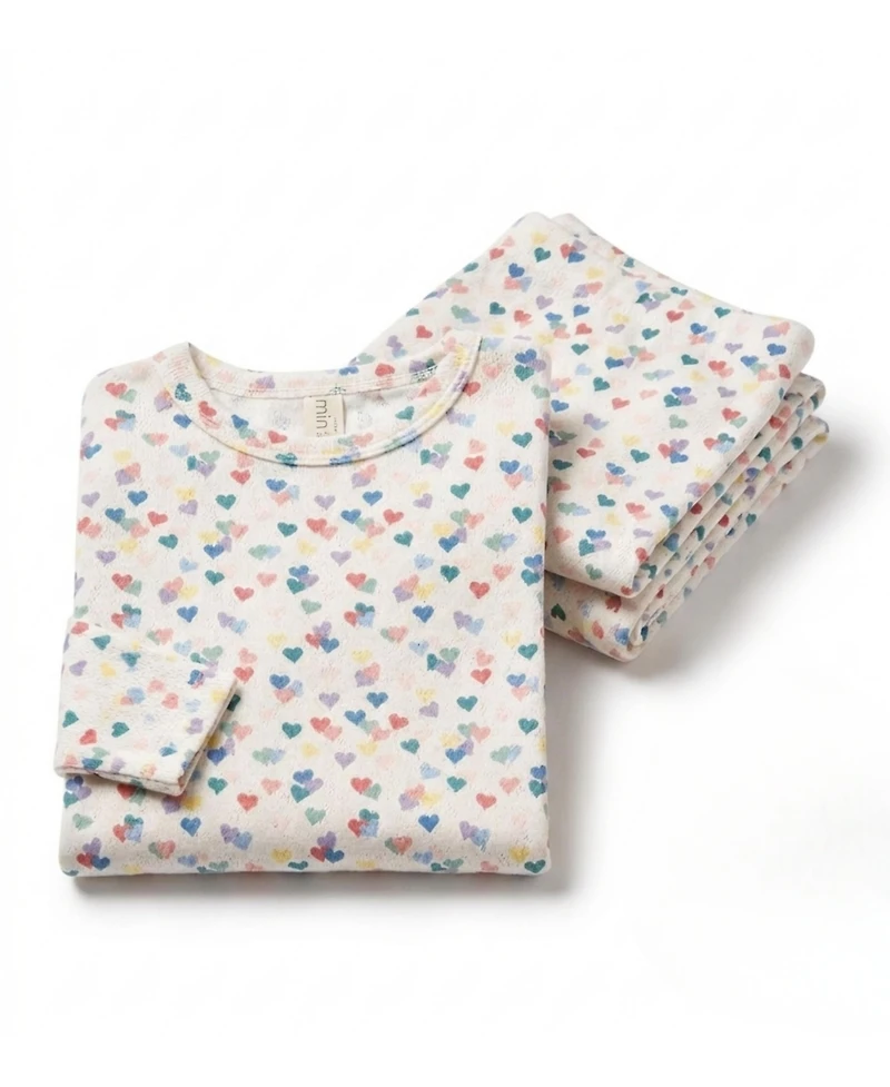 MeMoi Little Girls 2 Piece "Candied Hearts" Pointelle Pull-On Lounge Set