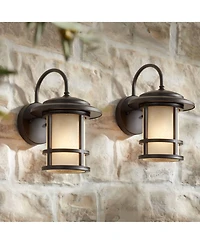 John Timberland Cressona Rustic Mission Outdoor Wall Light Fixtures Set of 2 Oil Rubbed Etched Amber Glass for Post Exterior