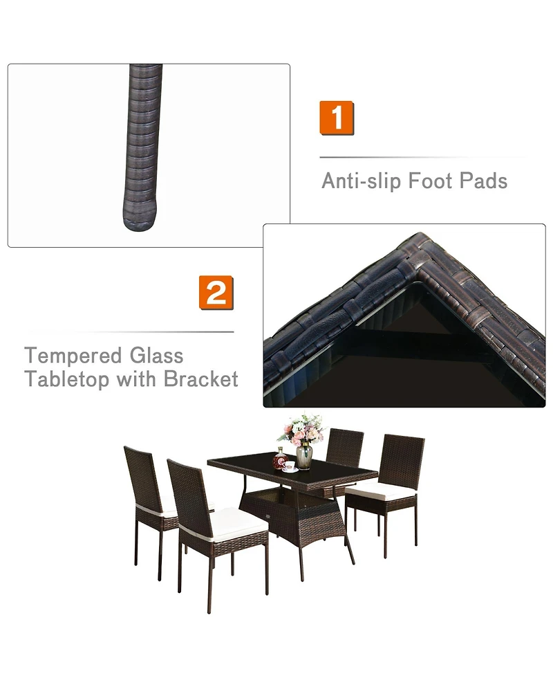 Gymax 10 Pcs Rattan Dining Set w/ Glass Table and High Back Chair Patio Mix Brown