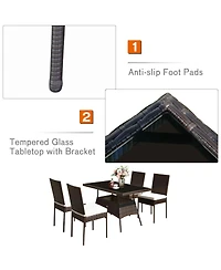 Gymax 10 Pcs Rattan Dining Set w/ Glass Table and High Back Chair Patio Mix Brown