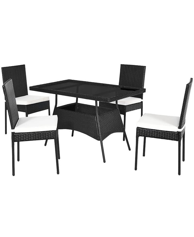 Gymax 10PCS Rattan Dining Set Cushioned Chair Table w/ Glass Top Furniture Patio